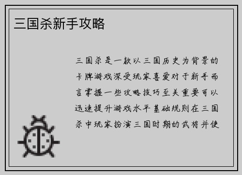 三国杀新手攻略